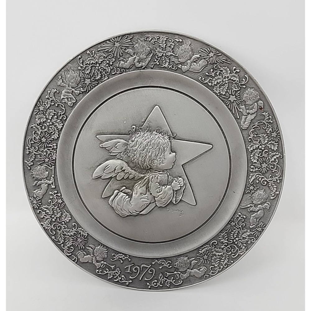 Vintage Hallmark Fine Pewter 1979 Little Angel Plate by Mary Hamilton USA Made